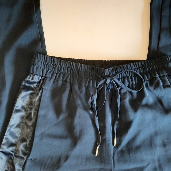 H&M: Navy Blue Women's Pants/Trousers with Satin Stripe Details at Sides - Picture 3 of 4